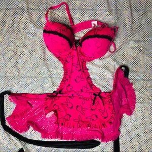 Playboy women’s pink and black lingerie ( medium